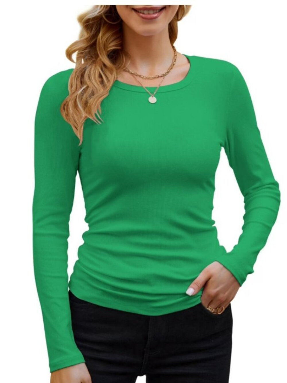 Evolu SHEIN Rib Knit Top Pullover Blouse Bright Green Size S Stretch Casual